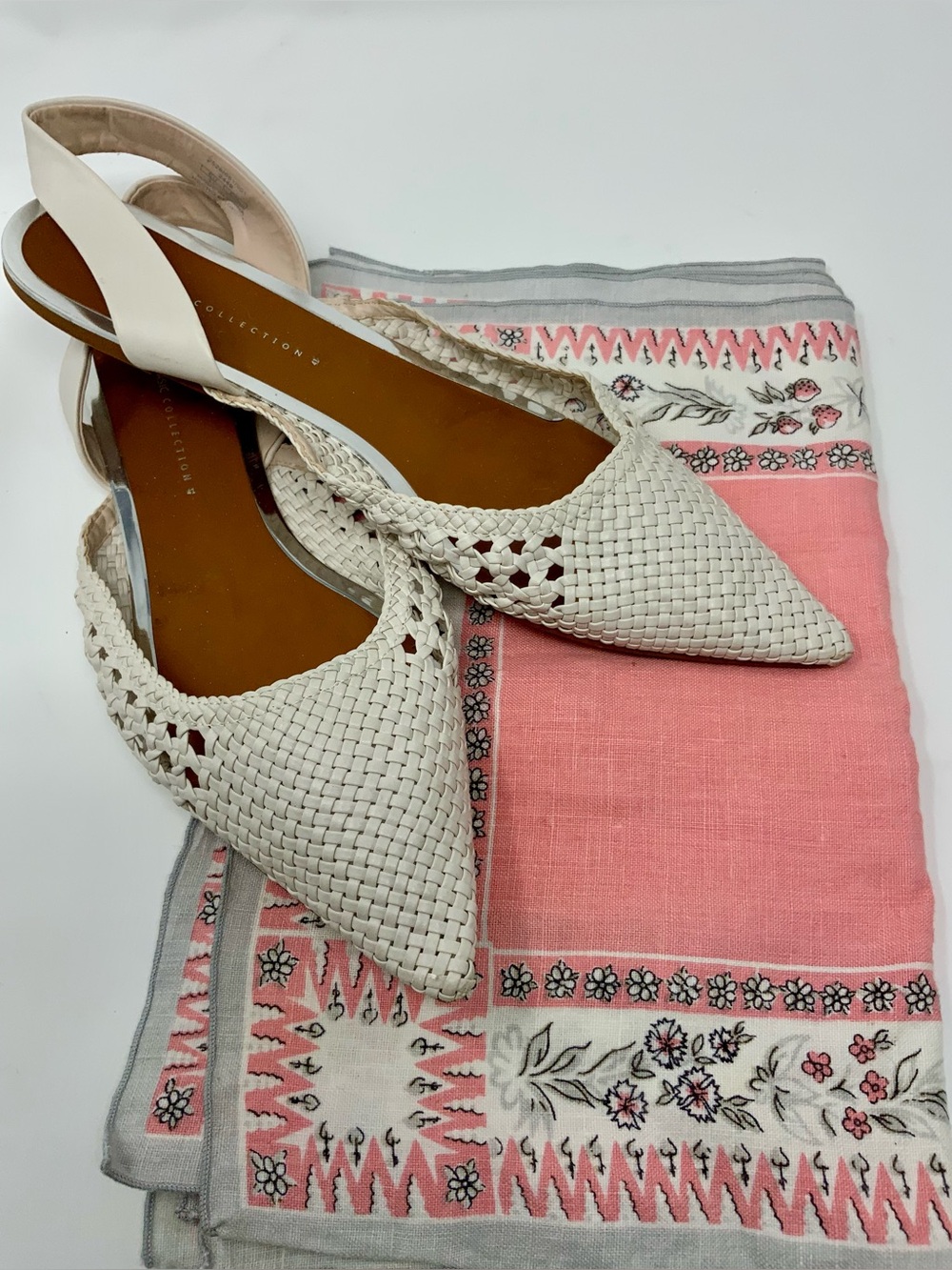 Zara Woven Pointed Toe Slingback Flats